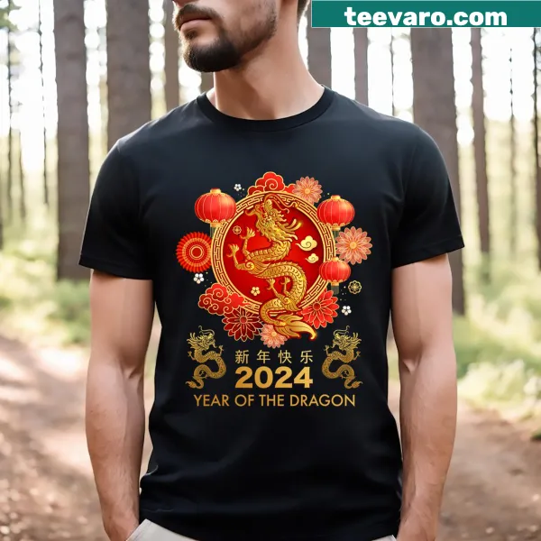 Celebratory T-shirt for Chinese New Year 2024 with dragon theme.