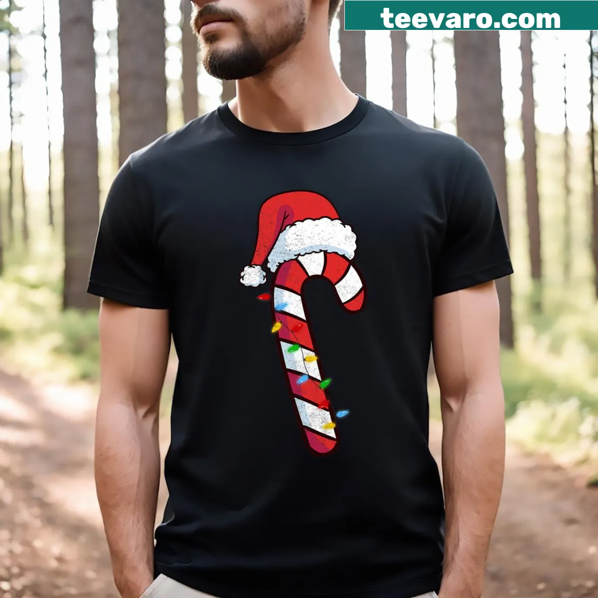 Santa surrounded by candy canes on a Christmas t-shirt for kids. — on a men's t-shirt