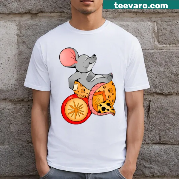 Cute mouse cartoon on cheese throne design on t-shirt for kids