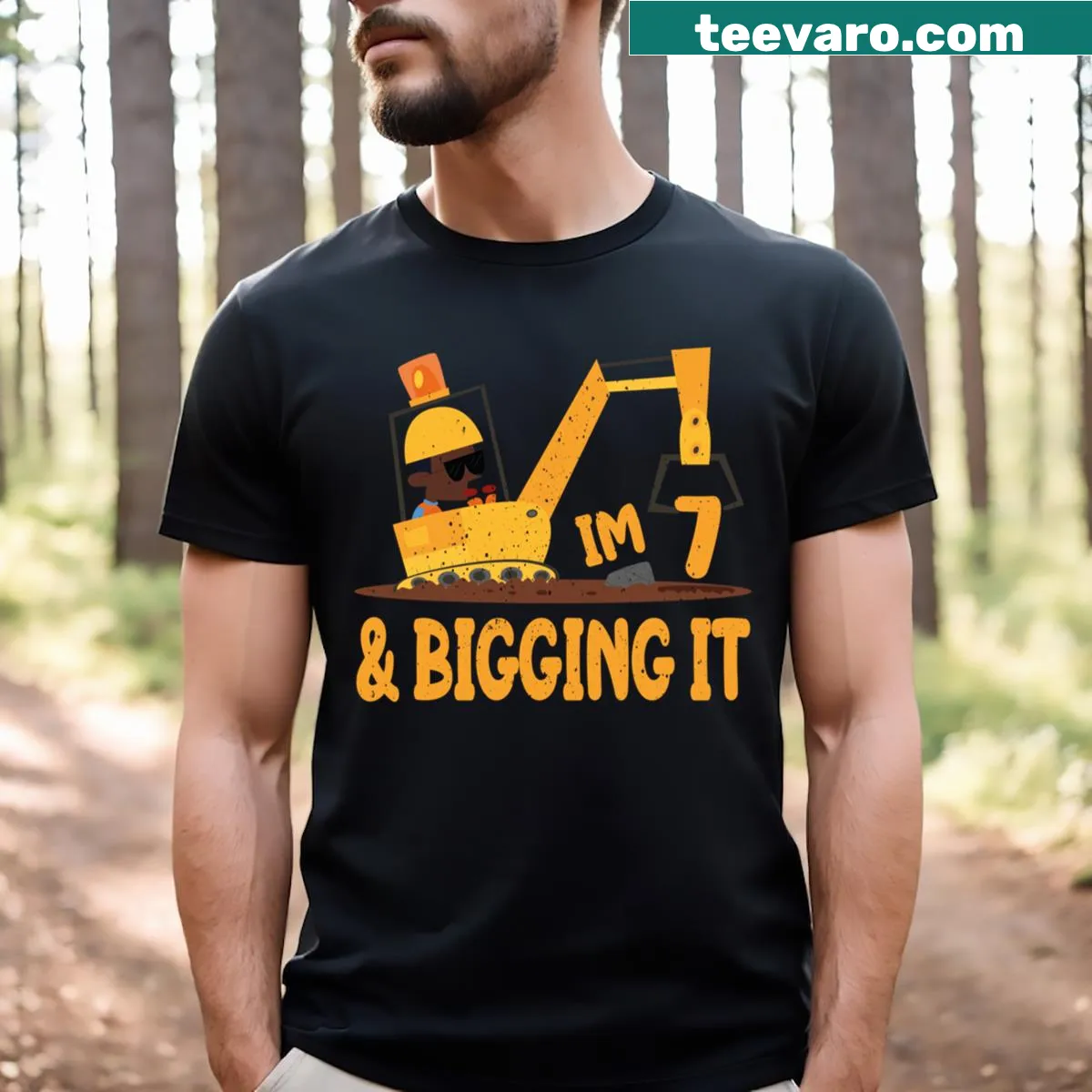 Construction themed birthday shirt for boys turning 7 — on a men's t-shirt