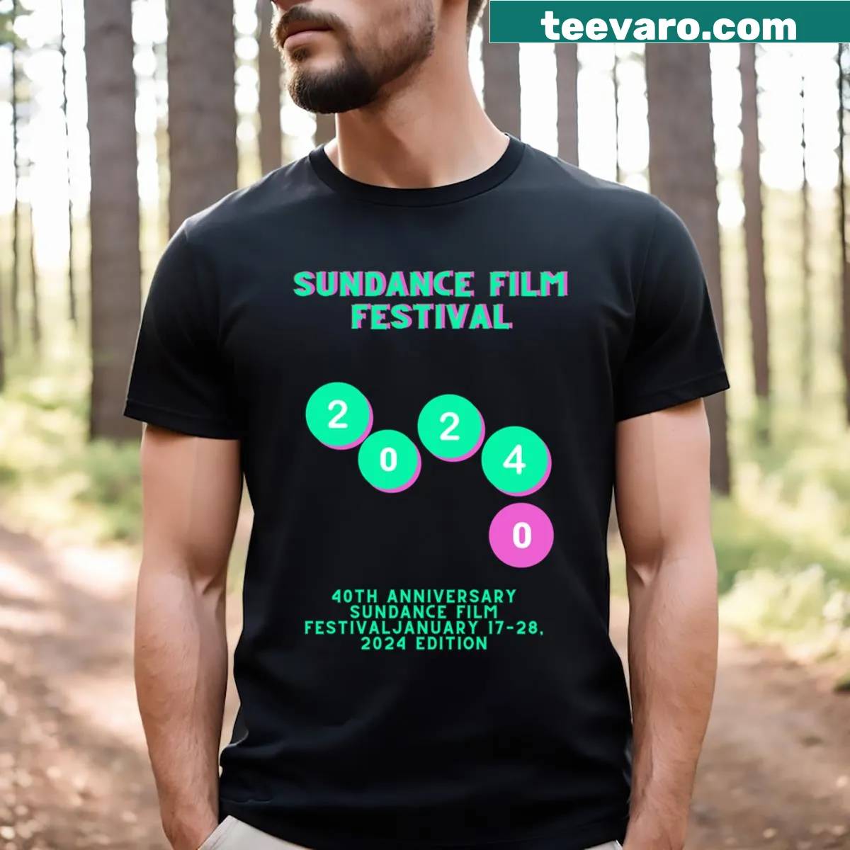 Typographic T-shirt celebrating 40 years of independent filmmaking — on a men's t-shirt