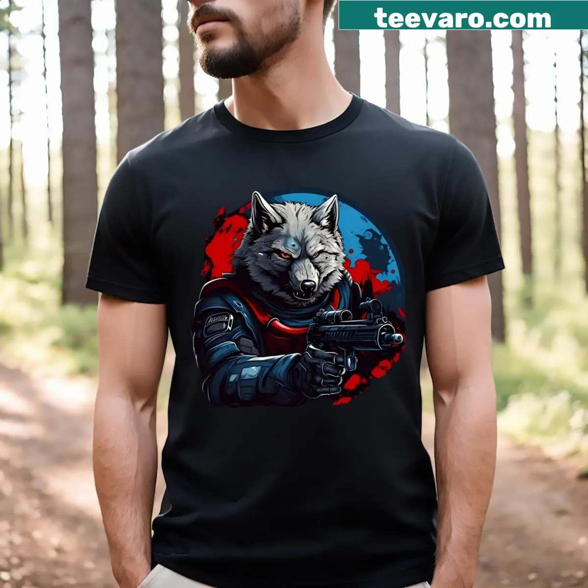 Cosmic shooter graphic T-shirt for gamers and space lovers — on a men's t-shirt