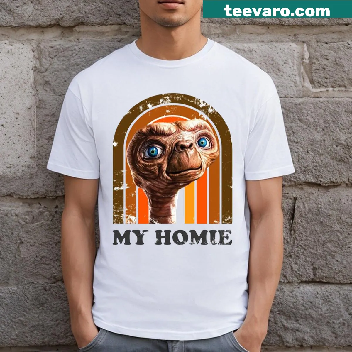 Cartoon E.T. graphic with the phrase 'My Homie' on a T-shirt — on a men's t-shirt