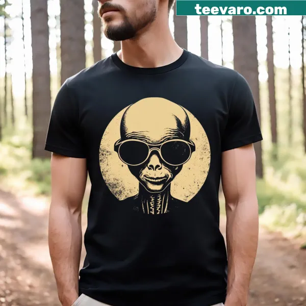 Cartoon alien graphic on a humorous t-shirt