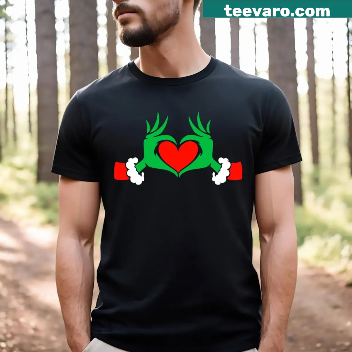 Cute elf illustration with heart hands on a Christmas T-shirt — on a men's t-shirt
