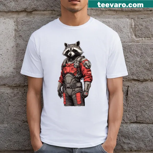 Cartoon raccoon in space graphic t-shirt