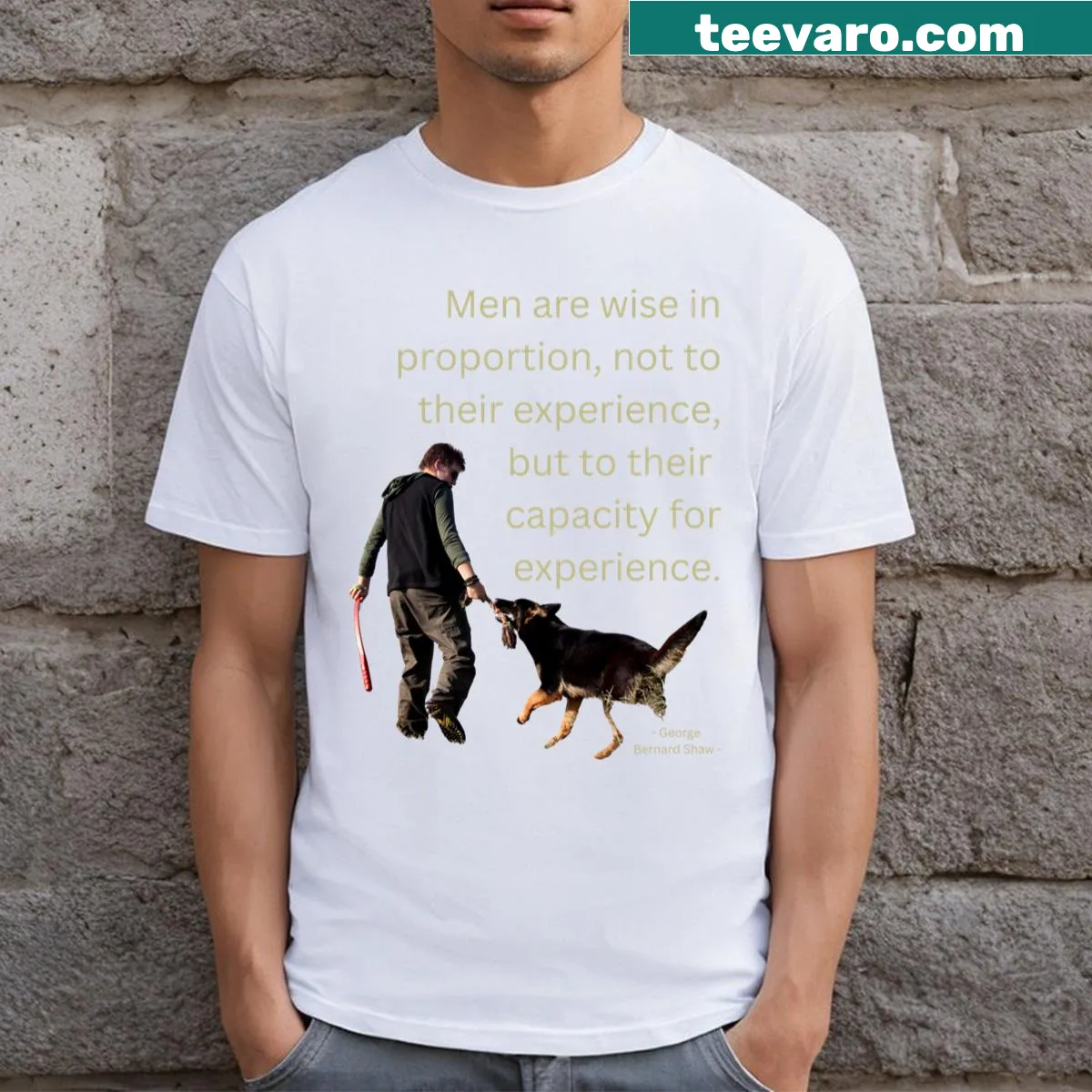 T-shirt with a thought-provoking quote by George Bernard Shaw. — on a men's t-shirt