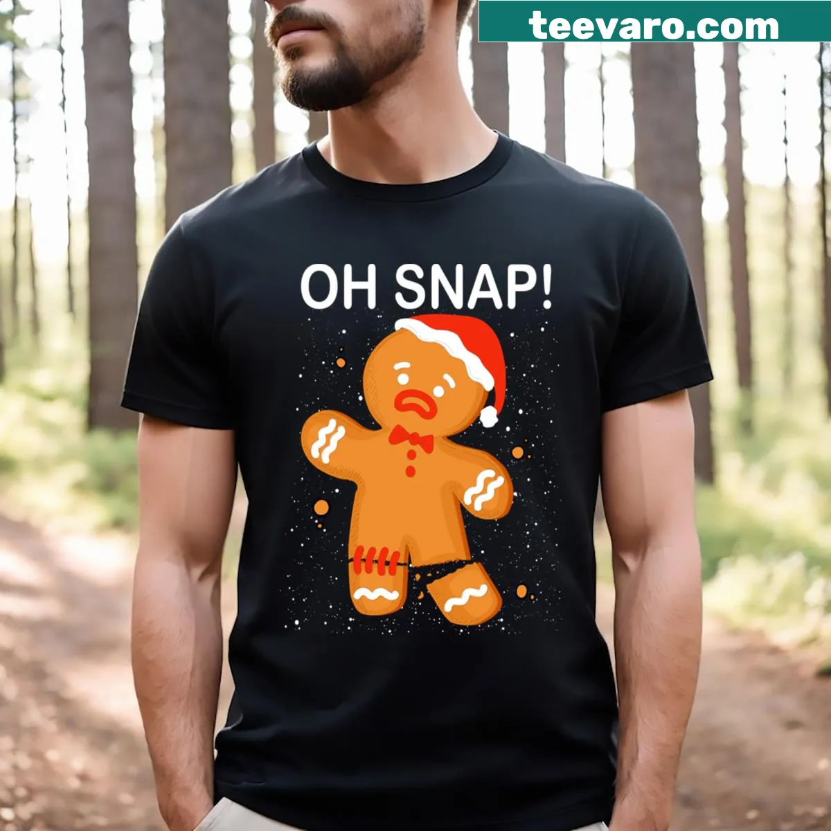 Funny gingerbread themed holiday t-shirt — on a men's t-shirt