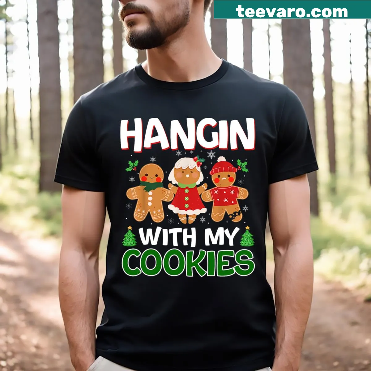 Christmas T-shirt for teachers with 'Hangin With My Cookies' text — on a men's t-shirt