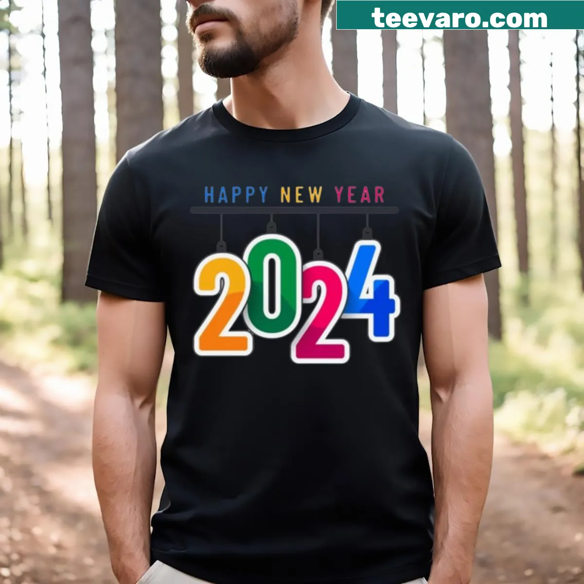 T-shirt with 'HNY 2024' design for New Year celebrations — on a men's t-shirt