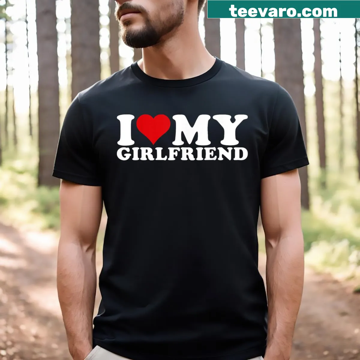 T-shirt with romantic text 'I Love My Girlfriend' in bold typography. — on a men's t-shirt