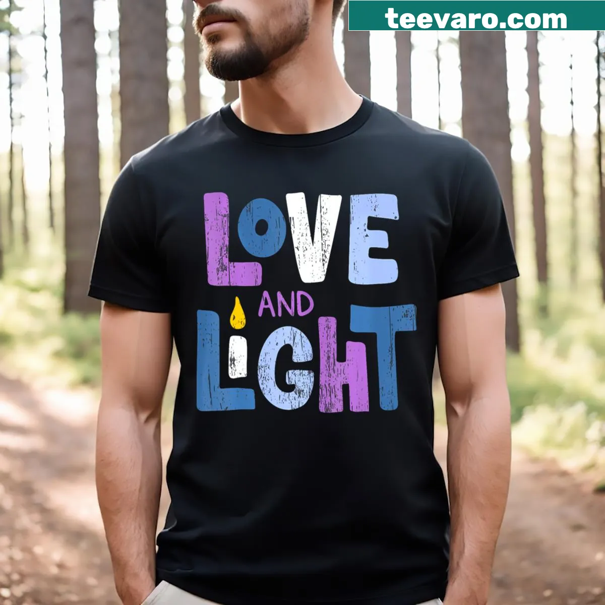 Hanukkah themed men's t-shirt with Love and Light design — on a men's t-shirt