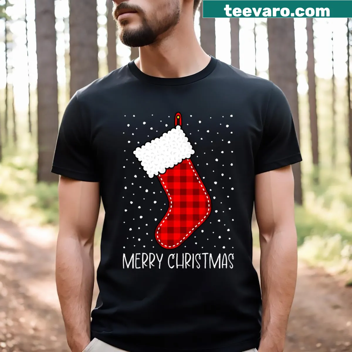 Funny Christmas stocking graphic T-shirt for men and kids — on a men's t-shirt