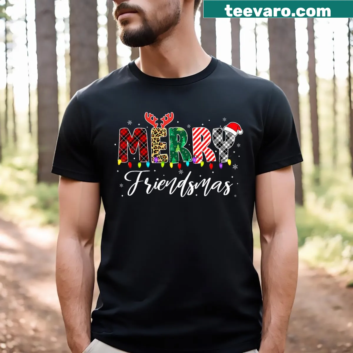 Festive Friendsmas matching T-shirt for the holiday season — on a men's t-shirt