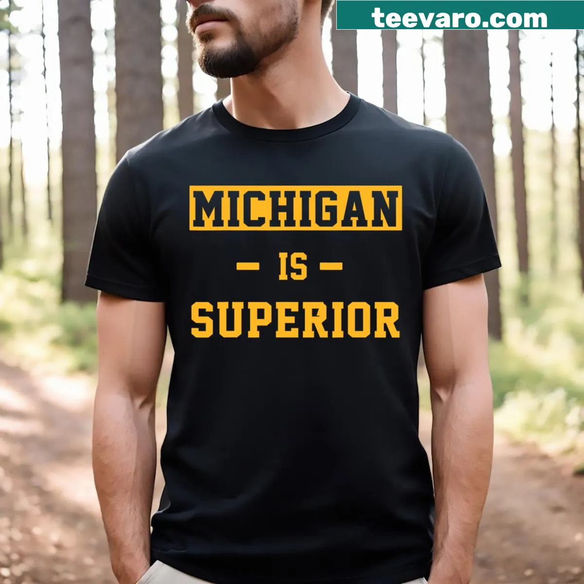 Michigan Is Superior typography on a men's T-shirt — on a men's t-shirt