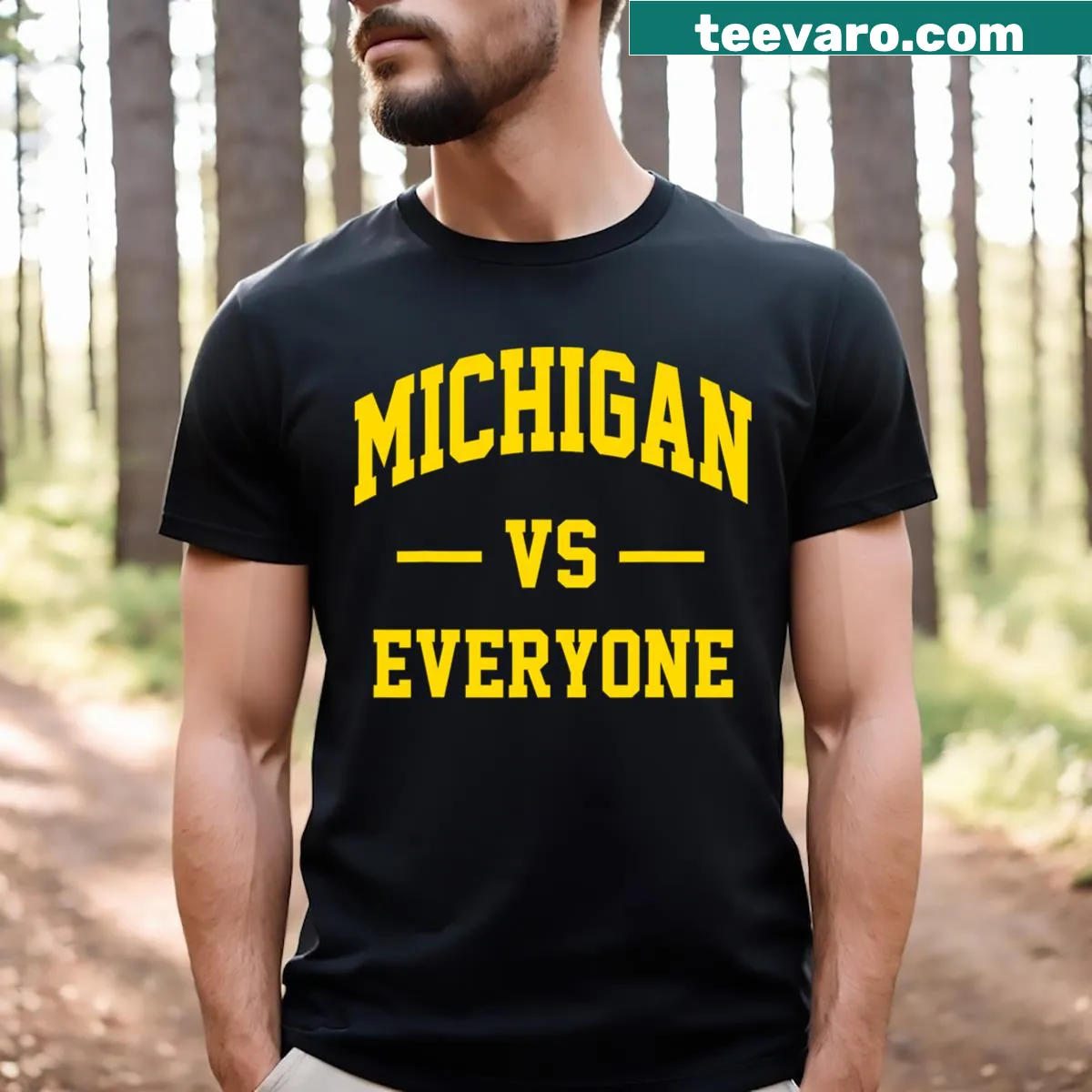 Graphic tee featuring the phrase 'Michigan Vs Everyone' prominently — on a men's t-shirt