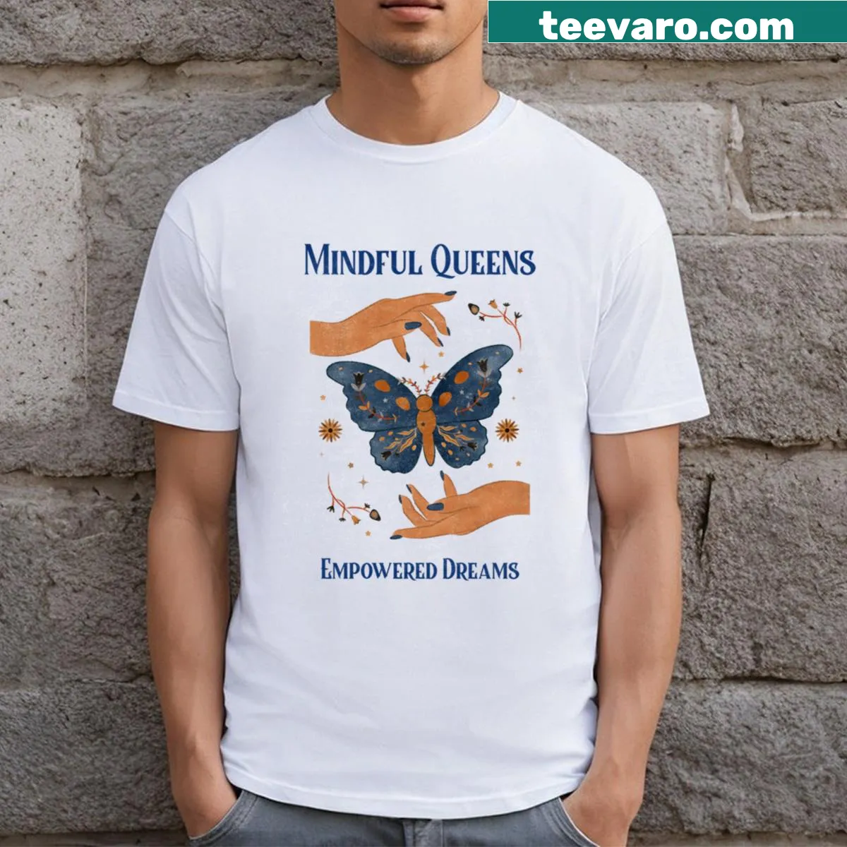 Inspirational Mindful Queens Empowered Dreams text T-shirt — on a men's t-shirt