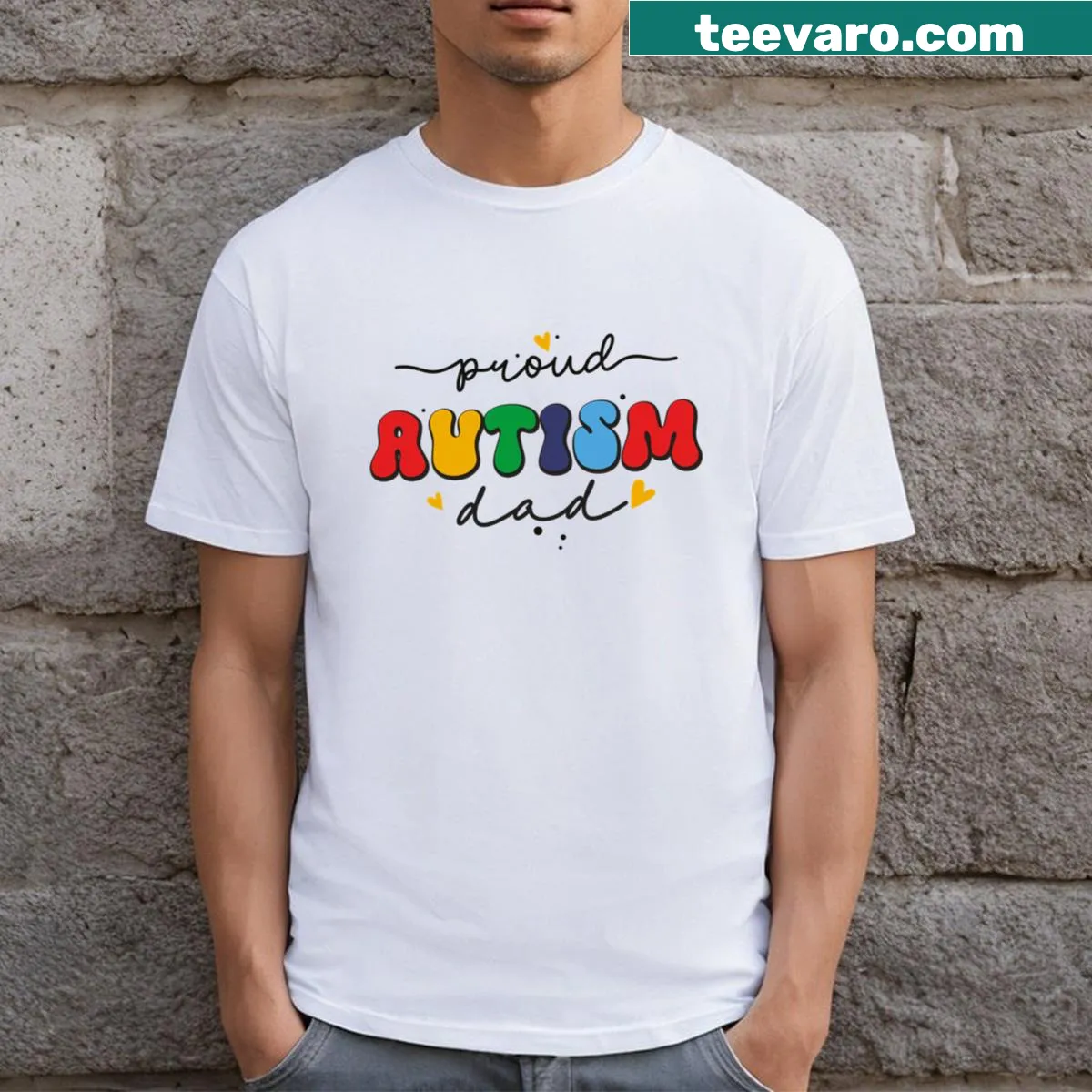 Proud Autism Dad typography t-shirt — on a men's t-shirt