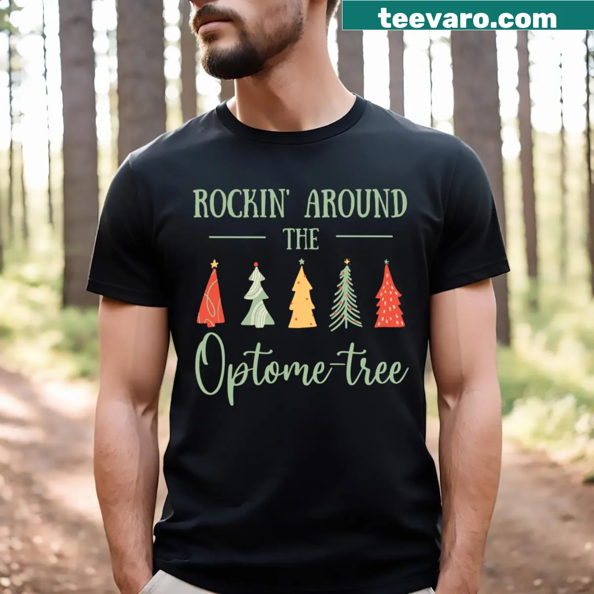 Funny Optometree T-shirt with playful typography — on a men's t-shirt