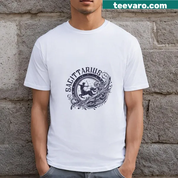 Illustrated Sagittarius zodiac sign with archer on a t-shirt
