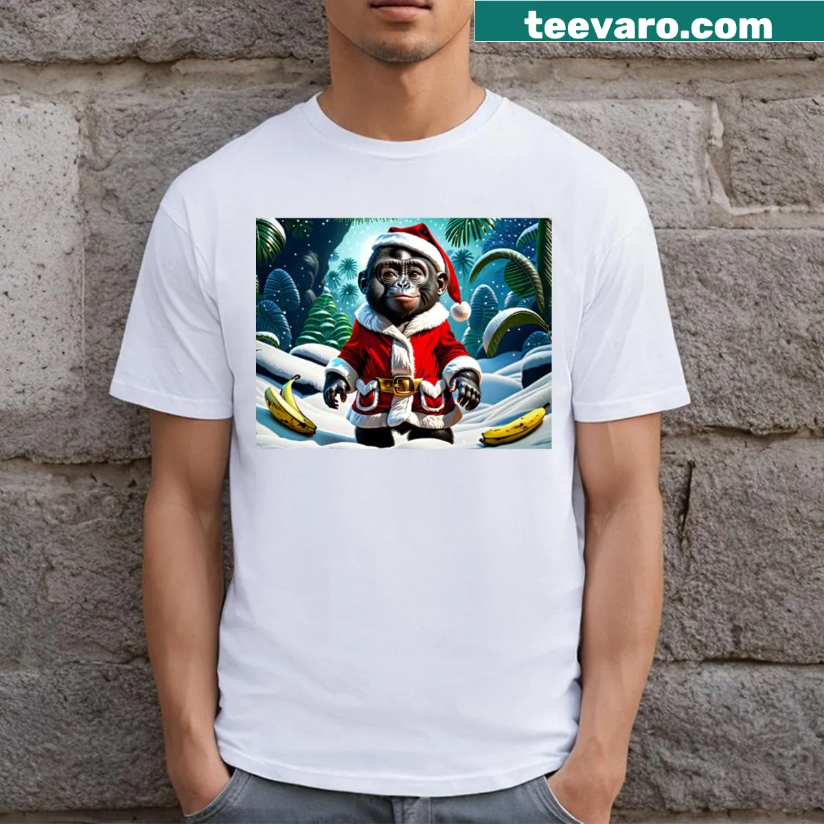 Cartoon Santa baby gorilla T-shirt designed for kids — on a men's t-shirt