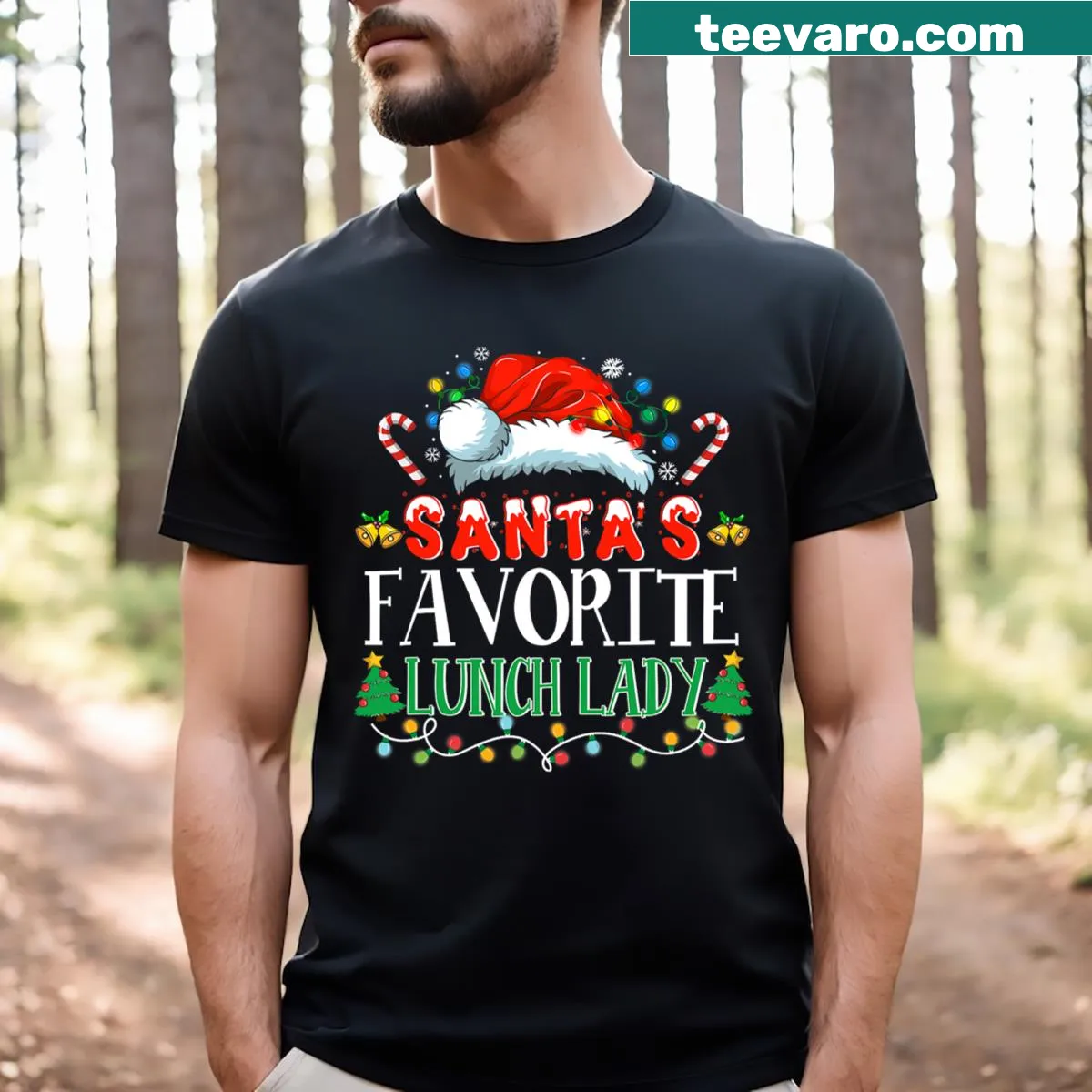 Funny lunch lady design for Christmas T-shirt — on a men's t-shirt