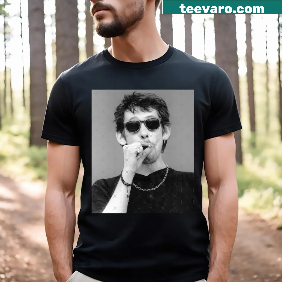 Graphic T-shirt celebrating Shane McGowan's musical legacy — on a men's t-shirt
