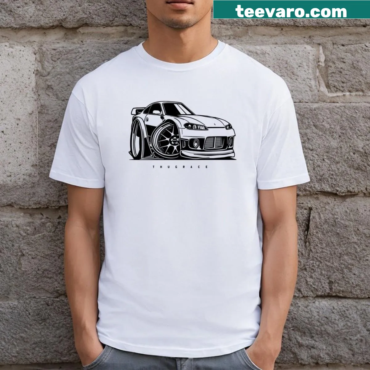 T-shirt featuring Silvia S15 car art illustration — on a men's t-shirt