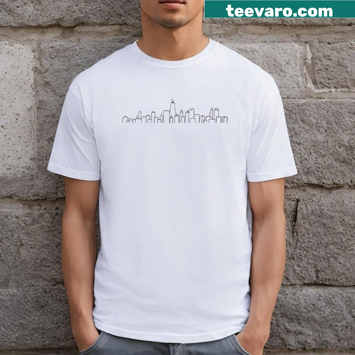 Artistic outline of Chicago skyline on a T-shirt — on a men's t-shirt