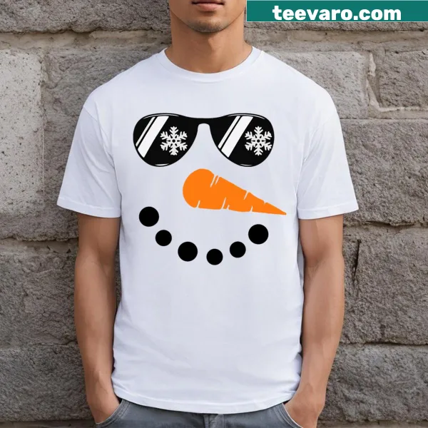 Matching Christmas T-shirt featuring a whimsical snowman face