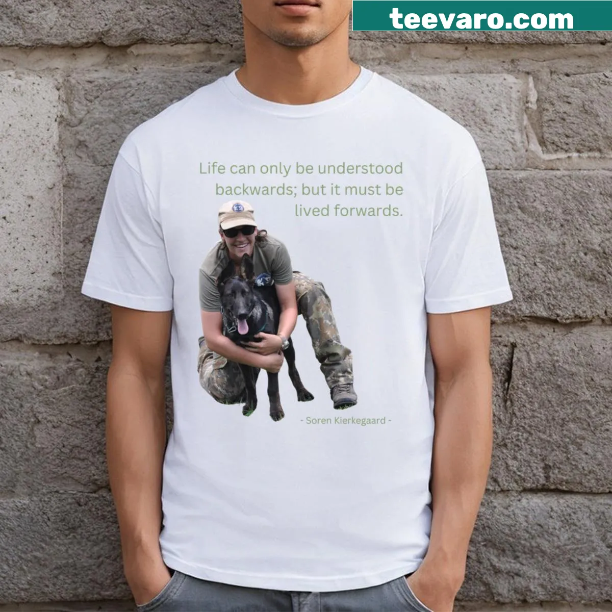 Kierkegaard quote about understanding life printed T-shirt — on a men's t-shirt