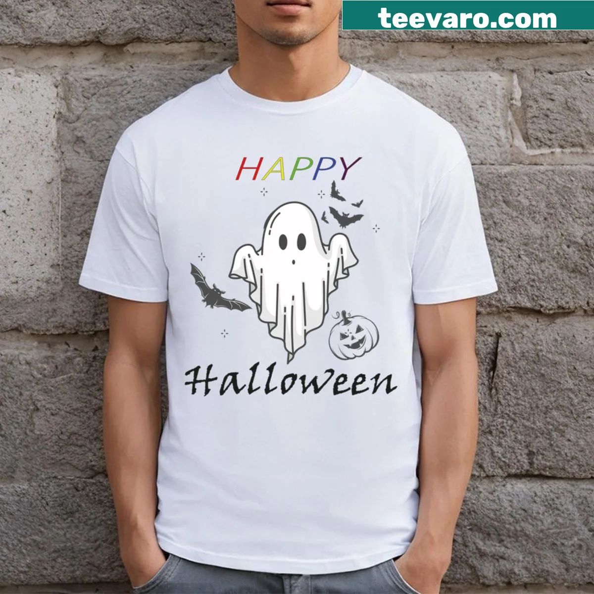 Humorous Halloween-themed graphics on a casual T-shirt — on a men's t-shirt