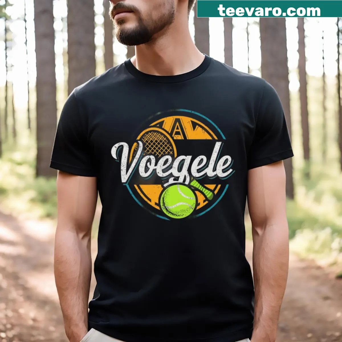 T-shirt featuring Stefanie Voegele's name in stylish font — on a men's t-shirt