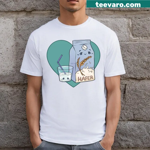 Cute illustration of oat milk on a T-shirt celebrating its sweetness.