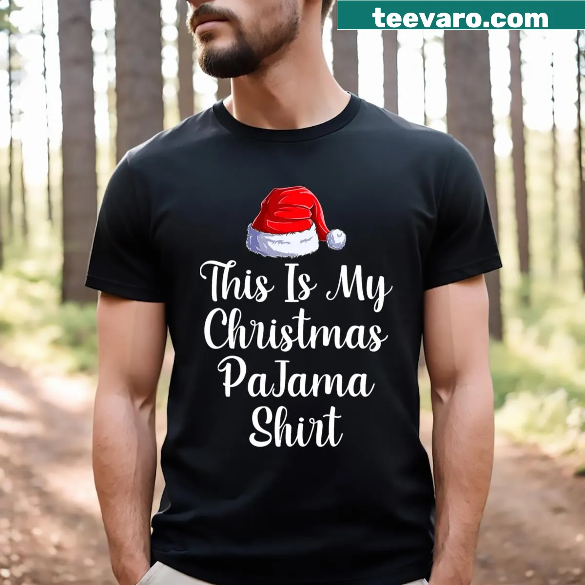 Funny text shirt saying 'This Is My Christmas Pajama' — on a men's t-shirt