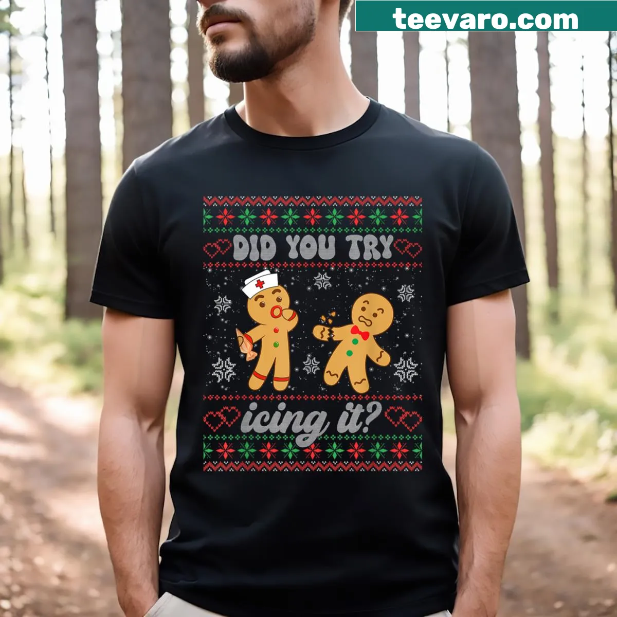 Funny nurse-themed Christmas t-shirt with humorous text — on a men's t-shirt