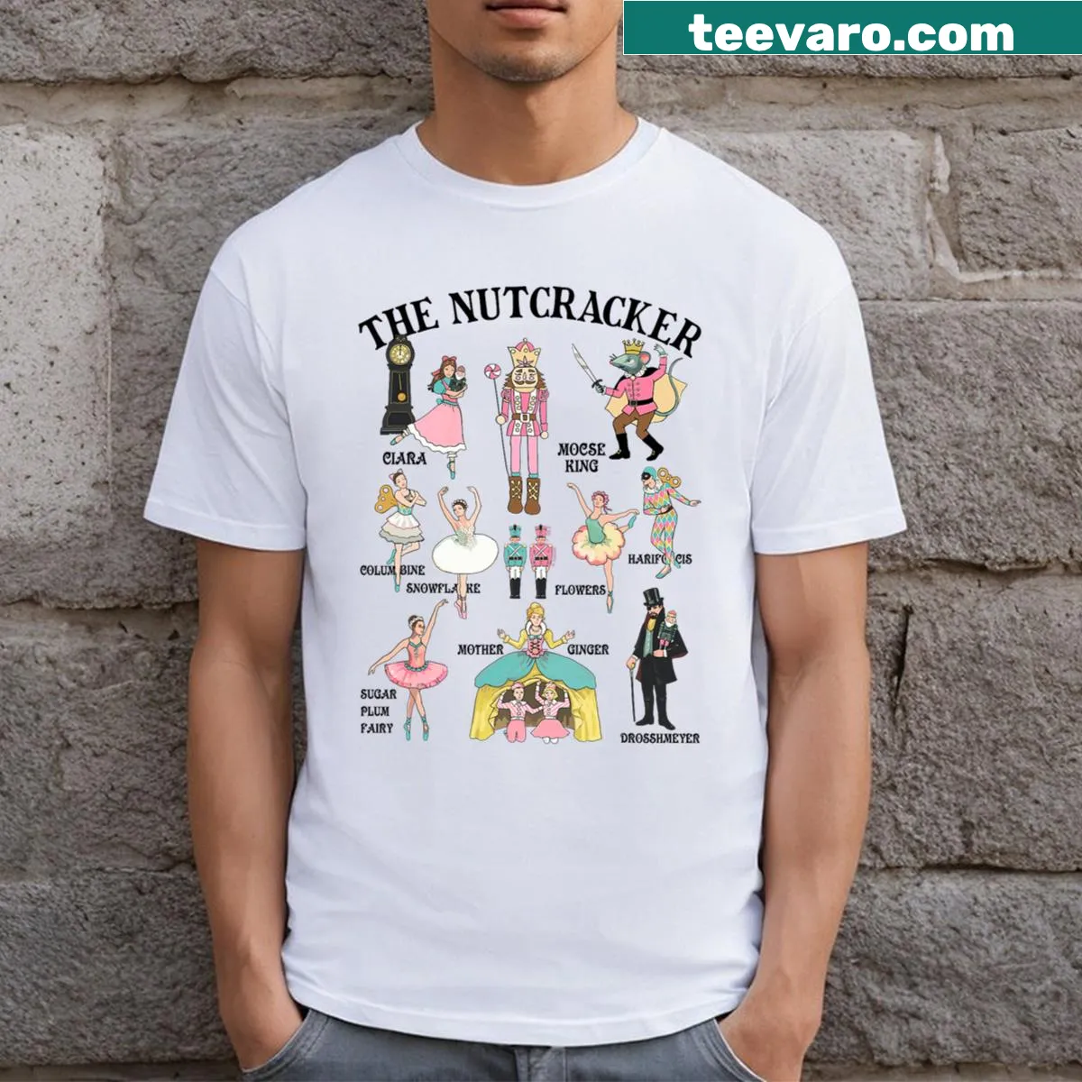 Vintage Nutcracker design on a pink Christmas t-shirt for kids — on a men's t-shirt