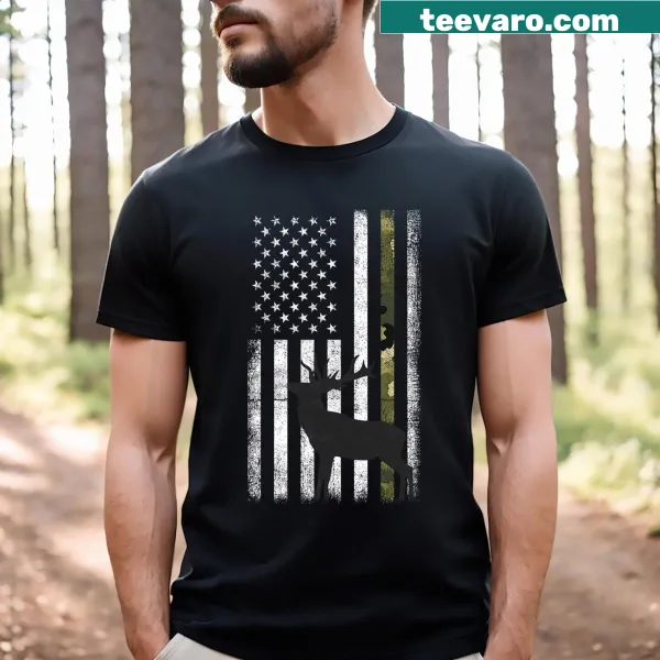 Whitetail deer design with American flag and camo elements