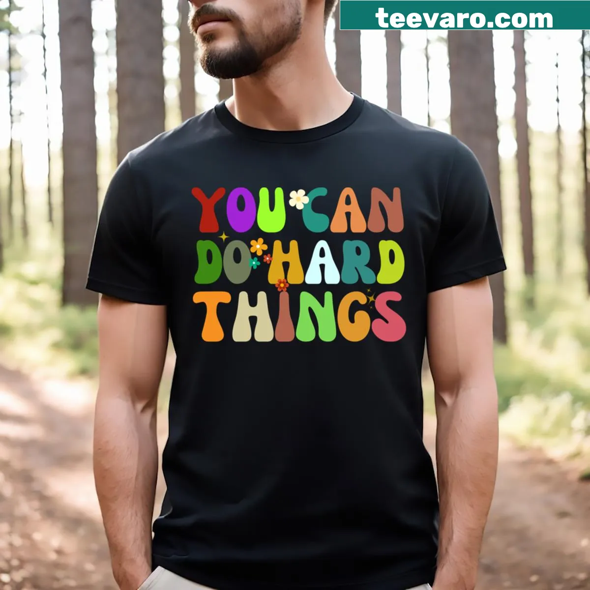 Inspiring t-shirt with motivational phrase about resilience — on a men's t-shirt