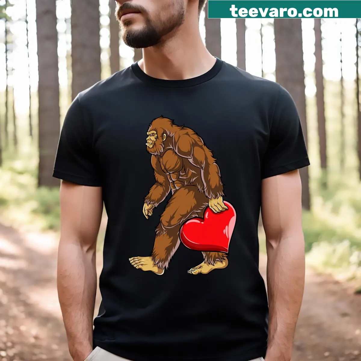 Funny Bigfoot-themed Valentine's Day t-shirt for men — on a men's t-shirt