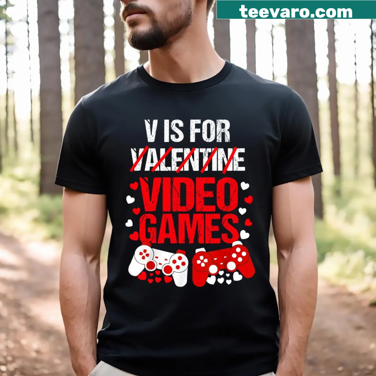 Playful gaming-themed shirt for kids celebrating Valentines Day — on a men's t-shirt
