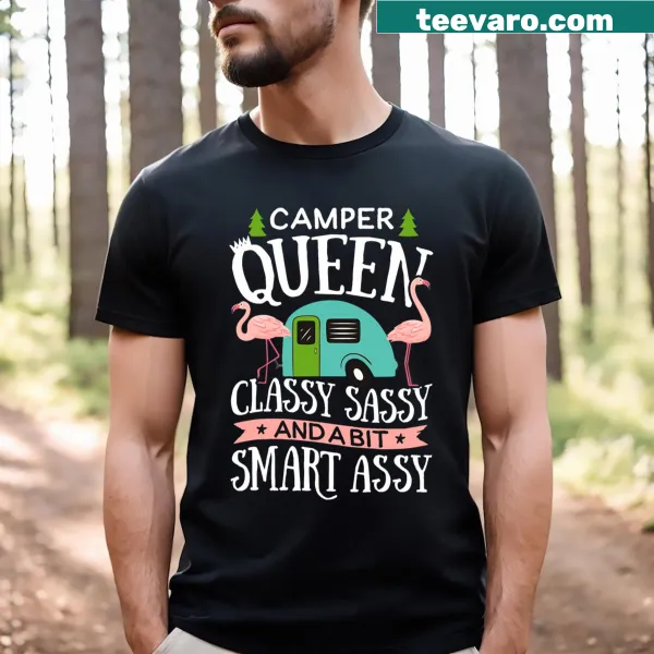 Vintage-style Camper Queen t-shirt with cute camping graphics