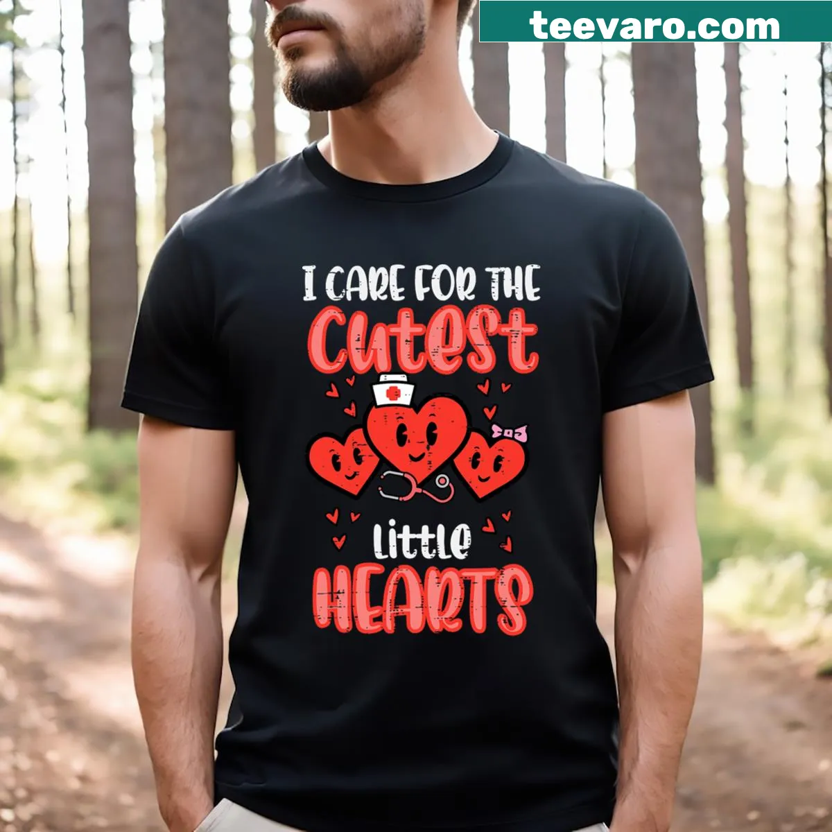 Valentine's Day nursing t-shirt with heartwarming typography for nurses — on a men's t-shirt
