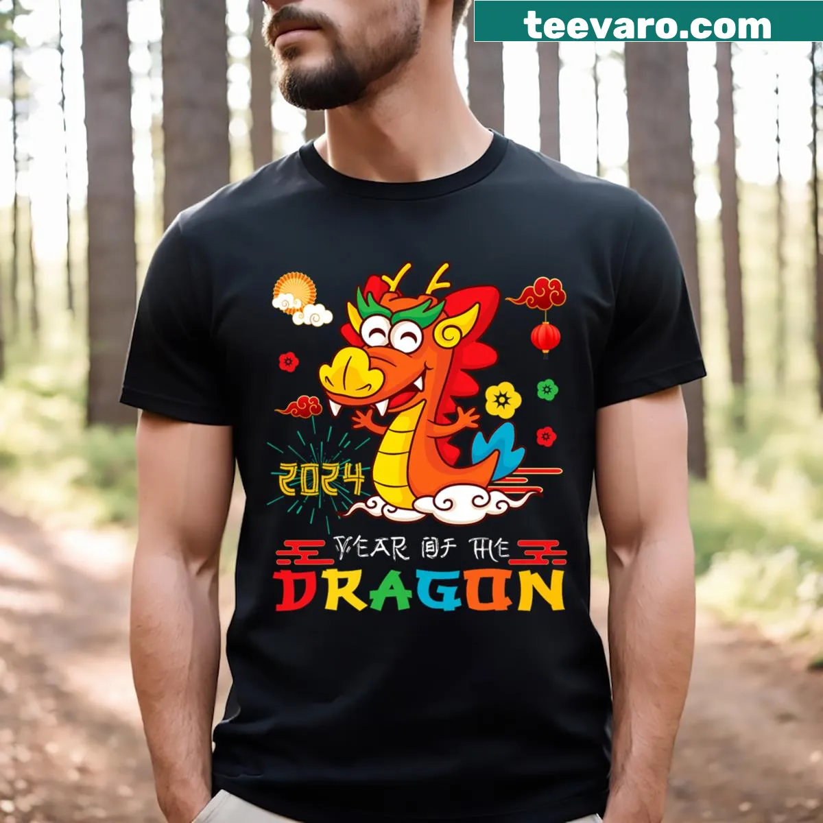 Kids T-shirt with Year of the Dragon design for Chinese New Year — on a men's t-shirt