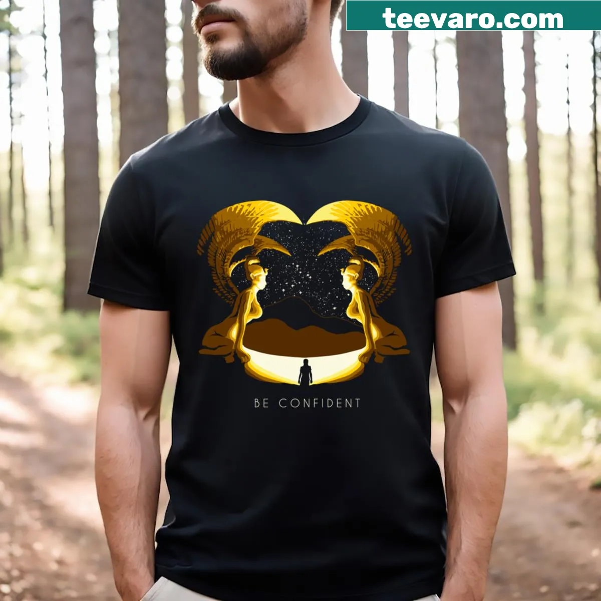 T-shirt with motivational 'Confidence Is Key' text — on a men's t-shirt