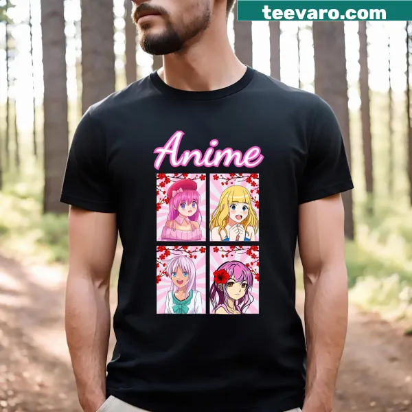 Anime girl graphic t-shirt with a playful design.