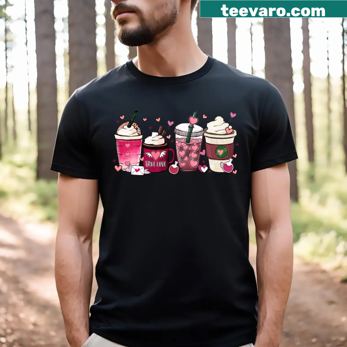 Cute Valentine's Day t-shirt featuring coffee-themed graphic — on a men's t-shirt