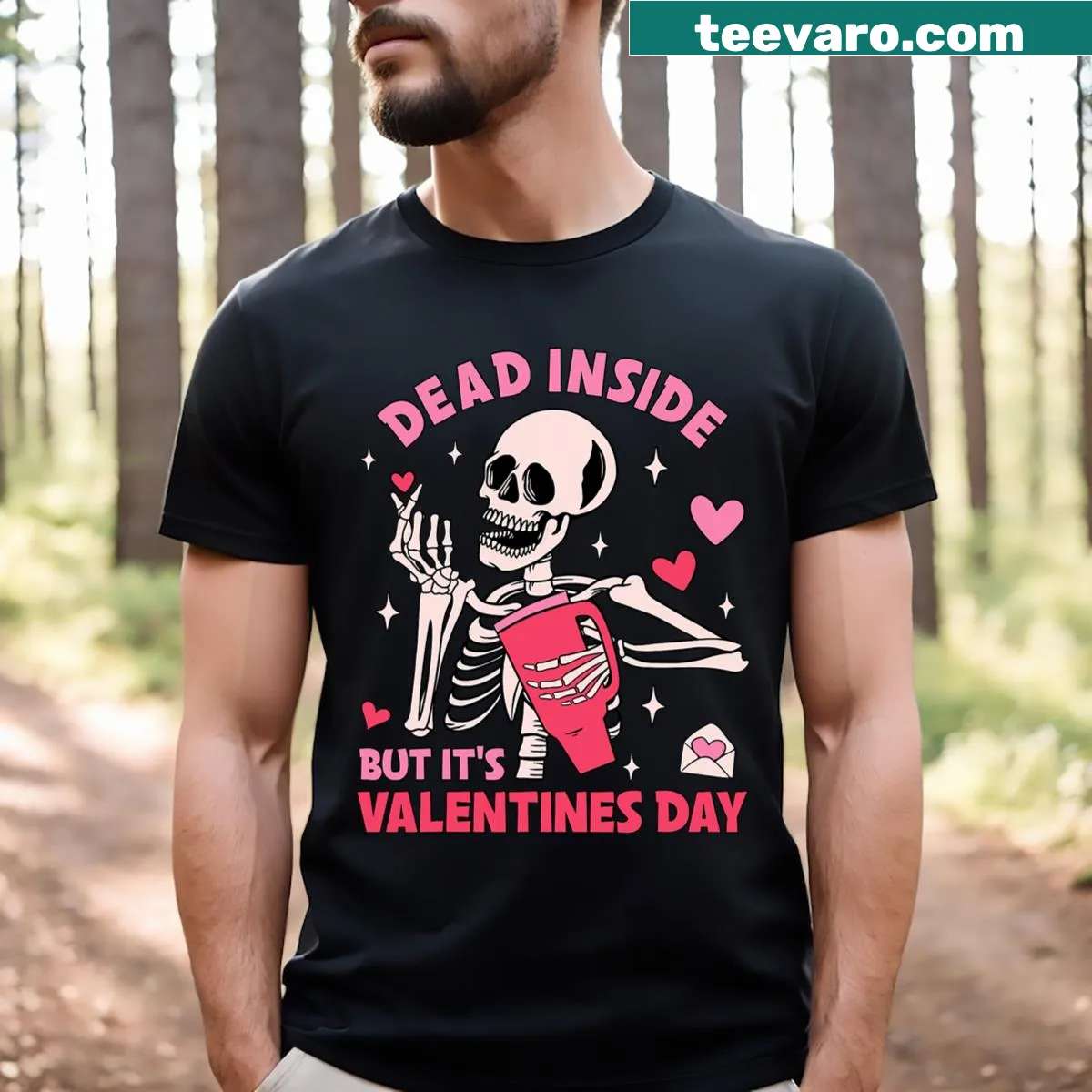 Funny skeleton graphic with text for Valentine's Day t-shirt — on a men's t-shirt