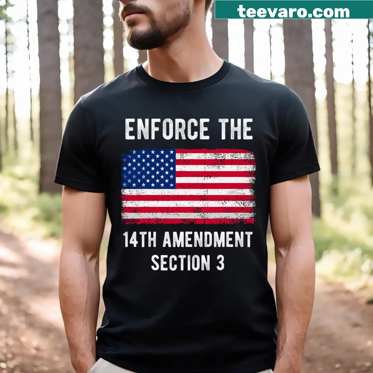 Text advocating for the 14th Amendment on a T-shirt — on a men's t-shirt