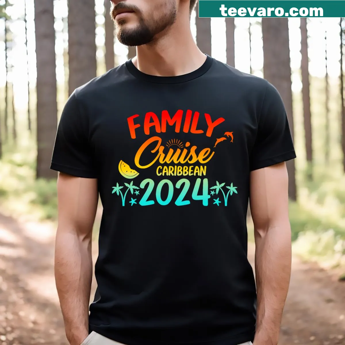 Vintage Caribbean cruise graphic T-shirt for families — on a men's t-shirt
